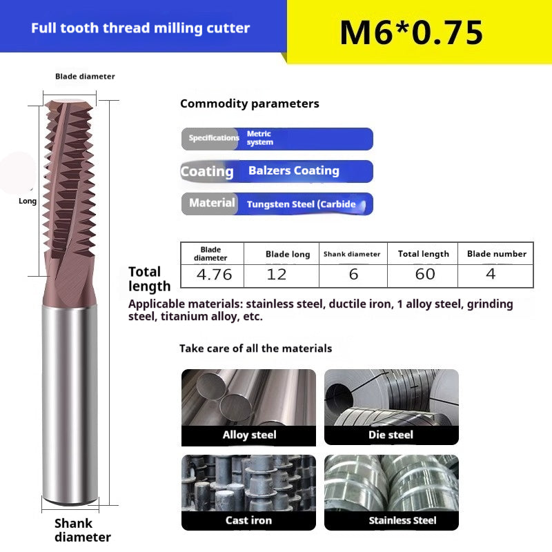 6032 60 degree thread milling cutter single thread, three threads, full thread CNC machining center tungsten steel alloy coated milling cutter can be customized Shandong Denso Pricision Tools Co.,Ltd.